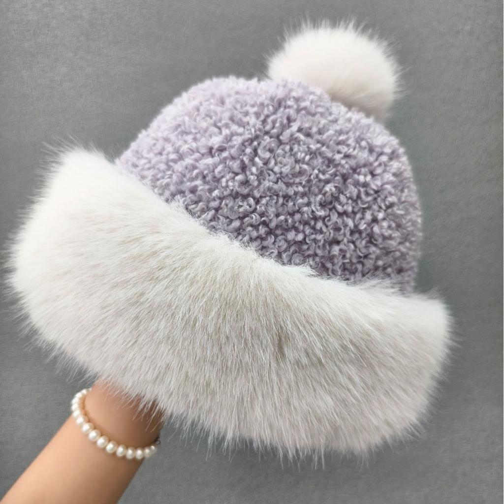 Winter Padded Fashion Ear Protection Thunderbolt Hat Female Thickened Cute Fur Ball Ball Knitted Fur Hat