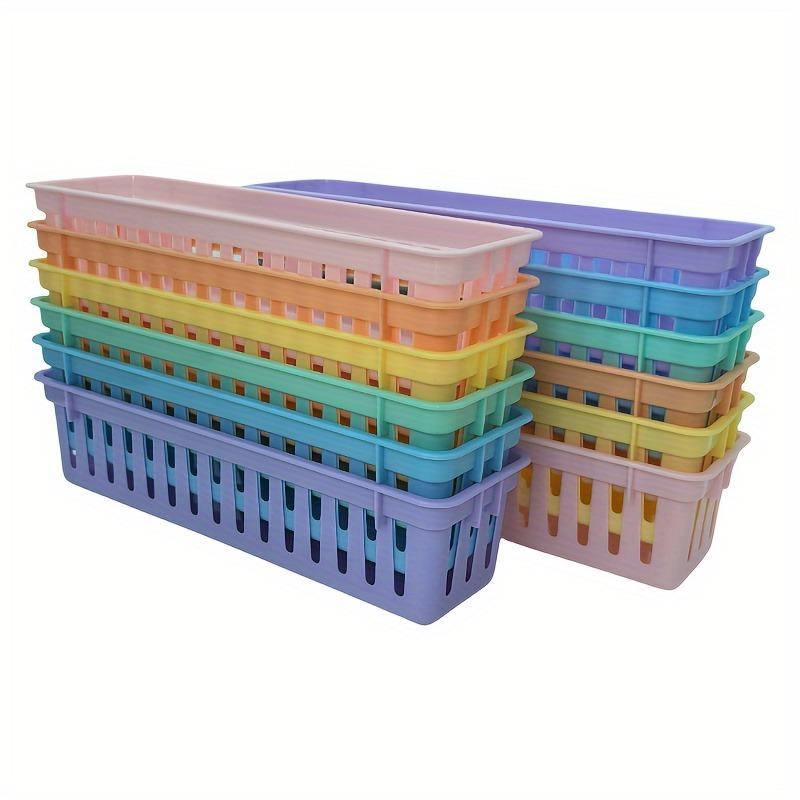 12 Piezas Organizadores de Lápices de Plástico Coloridos Cesta de Almacenamiento Cuadrada Cesta Organizadora Macaron Lápices Papelería Suministros de Arte Almacenamiento