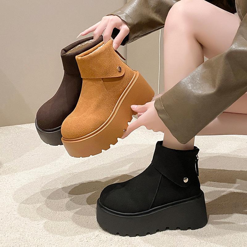 Women's Large Size Lace-up Soft Sole Winter Warm Fur One Snow Boots Padded Lined Ankle Boots Anti-slip Hiking Sports Snow Boots
