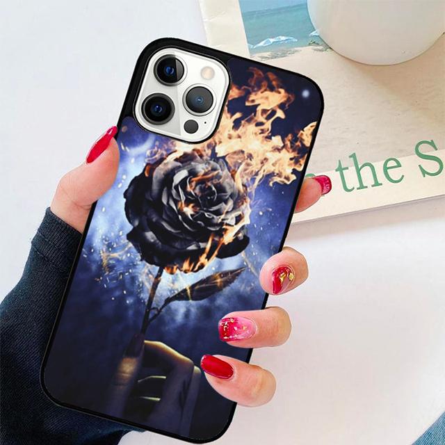 Autumu Burning Love Rose Phone Case Cover for iPhone 17 Air 16 16e 15 12 11 13 14 Pro Max Apple Plus Coque