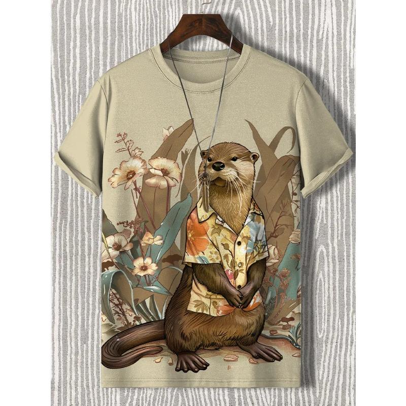 Men's T-Shirt Japanese Style Samurai Cat Graphic 3D Printed T-Shirt Casual Short Sleeved Tee Outdoor Oversized Men Clothing Tops