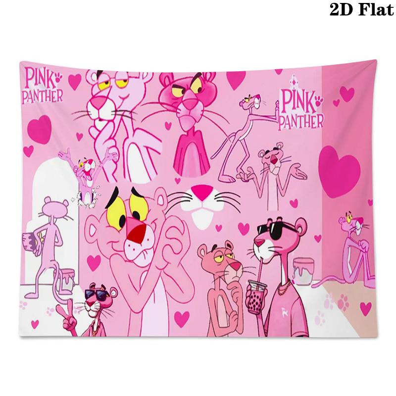 Pink Panther Wall Tapestry Aesthetic Wall Hanging Printed Fabric Blanket Decorative Tapestries for Bedroom Living Room Home Decor