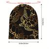 Biihudu Men'S Sea Turtle & Jellyfish Stretchy Beanie Hat - Lightweight Black & Golden Cartoon Marine Design, Hand Washable For C