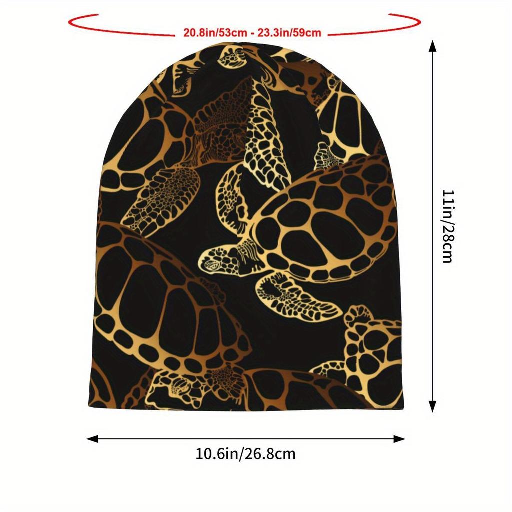 Biihudu Men'S Sea Turtle & Jellyfish Stretchy Beanie Hat - Lightweight Black & Golden Cartoon Marine Design, Hand Washable For C