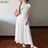 Women Casual Round Neck Solid Color Summer Short Sleeve Dress