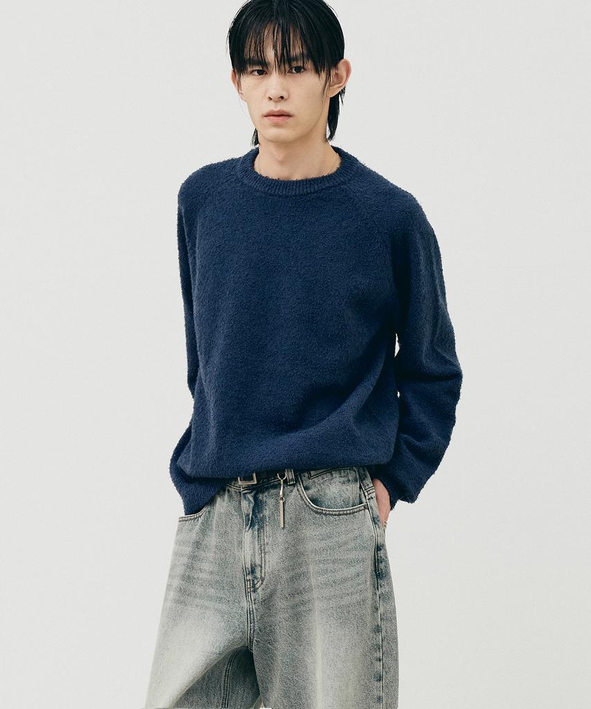 NOIRER Loose Fit Boucle Knit (Navy)