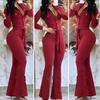 Women Fall Spring Jumpsuit Lapel Half Single-breasted Solid Color Long Sleeve Slim