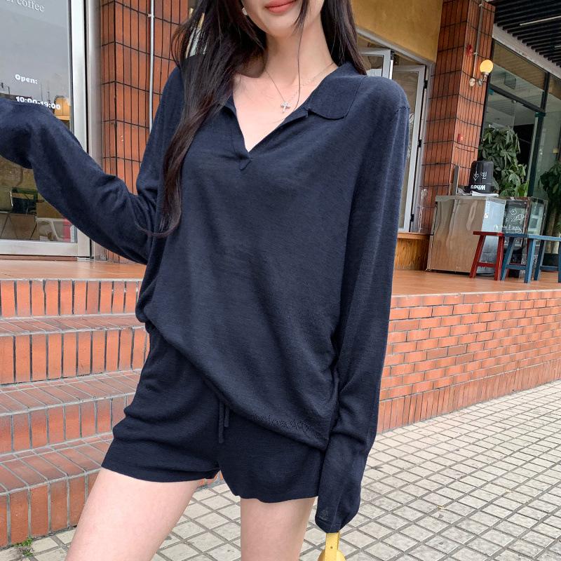 Women s Loose Long-Sleeve Polo & Casual Shorts Set - Early Spring 2026 Arrival Medium