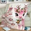 1pc Christmas Reindeer Print Blanket, Holiday Theme, Multiple Sizes Available, Suitable for Living Room, Bedroom, Study, Office, Balcony