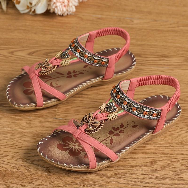 Bow, New Women's Shoes Flat-bottomed Handmade Beaded Rhinestone Sandals, Wearing Beach Little White Shoes Women