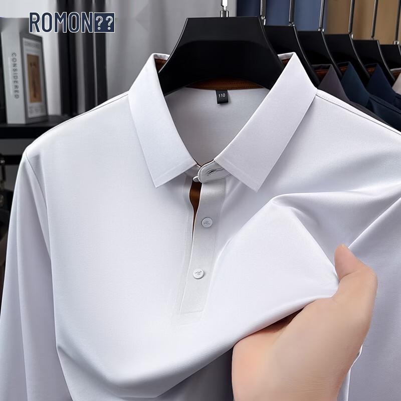 ROMON Men's Silk Blend Casual Long-Sleeve Polo Shirt