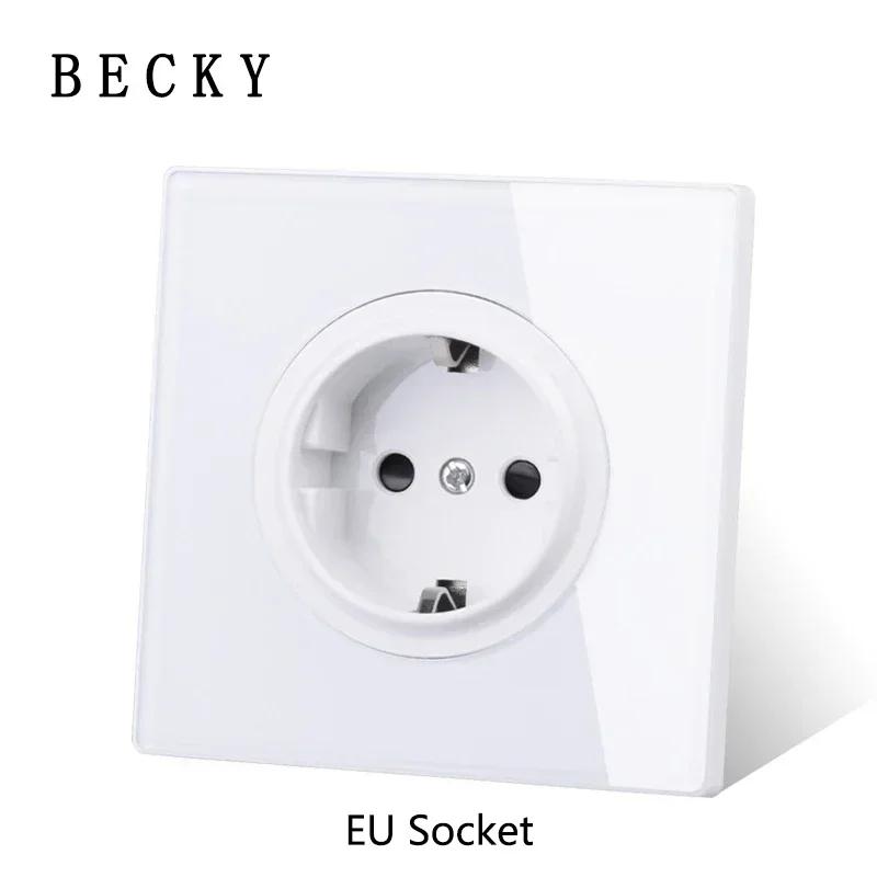 White Light for Glass Panel Switch Button, EU UK Standard Round Reset Point Switch, Bedroom Usb Switch Socket1-4gang AC110V-250V
