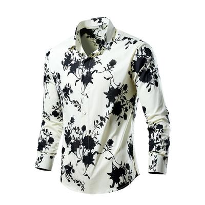 Men's Long-sleeved Flower Shirt Spring and Autumn New Casual Fashion Slim Shirt Big Size Men's Flower Shirt