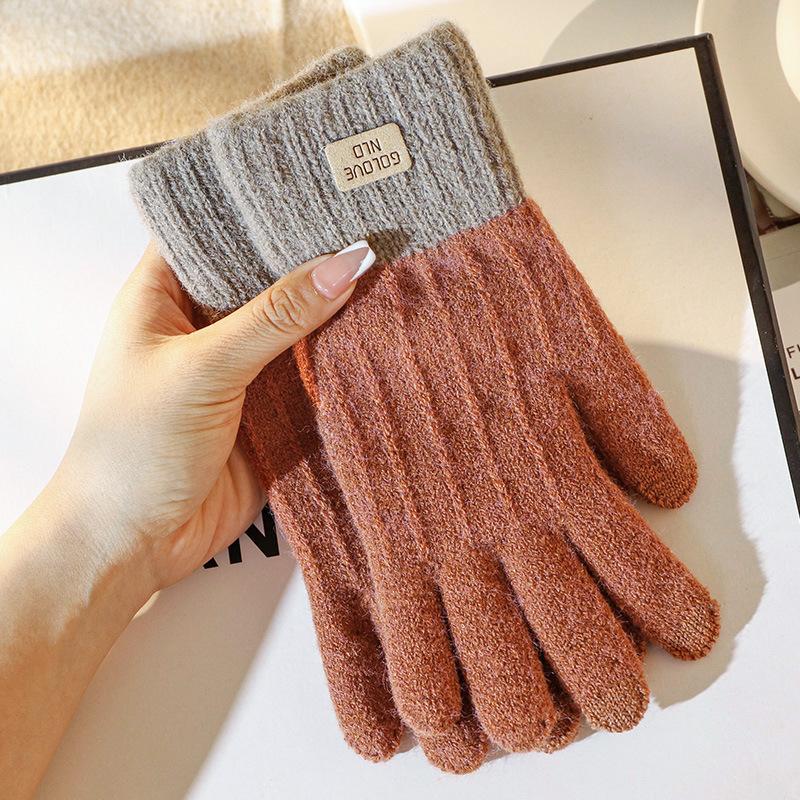 Winter camel wool warm gloves five fingers cute cold-proof men and women cycling writing thickened