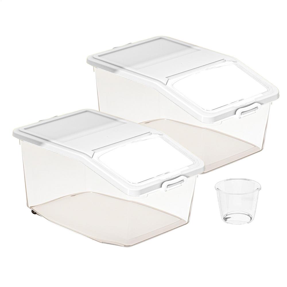 

Rice Storage 2X Airtight Rice Box With Pulleys Food Storage Container With Lids Sealed Organizer Household With Scale For Pantry білий