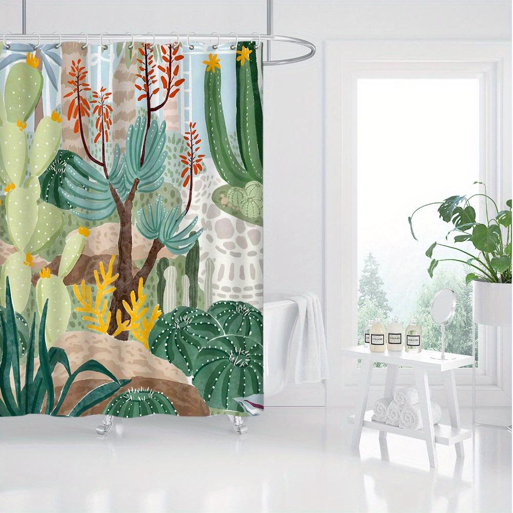 

Vibrant Cactus & Desert Flora Shower Curtain - Waterproof Polyester, Machine Washable, Includes Hooks, Artistic Bath Decor W60H190(CM)-1 Pcs