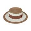 French Retro White Khaki Flat Top Top Hat Women'S Summer Sunshade Vacation Beach Outing Straw Hat Wide Brim Contrasting Colors