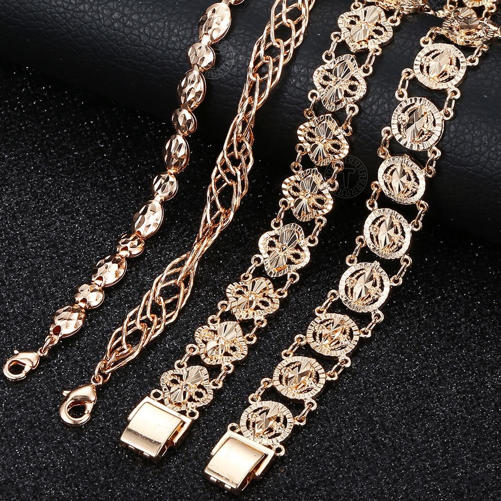 10MM 12MM Big Wide For Women Men Bracelet 585 Rose Gold Color Double Weaving Rolo Cable Curb Link Catenary Chain Jewelry CBB01