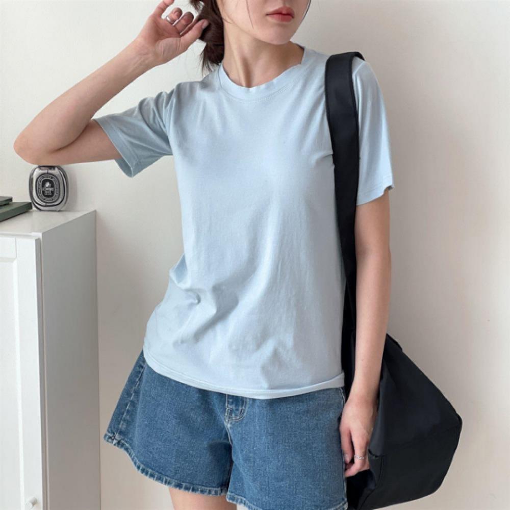 New Arrivals Open Run Women ShorT Sleeve T shirT pasTel Color Span Round Neck