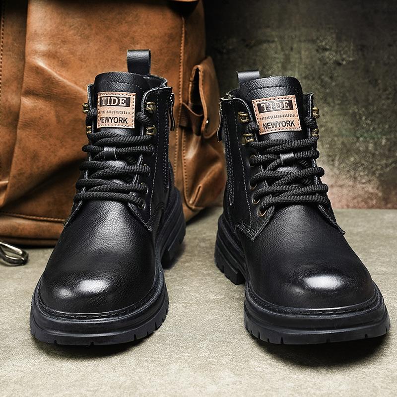 New Men s High-top Leather Shoes Retro Work Boots Short Boots 44 чёрный 2060₽