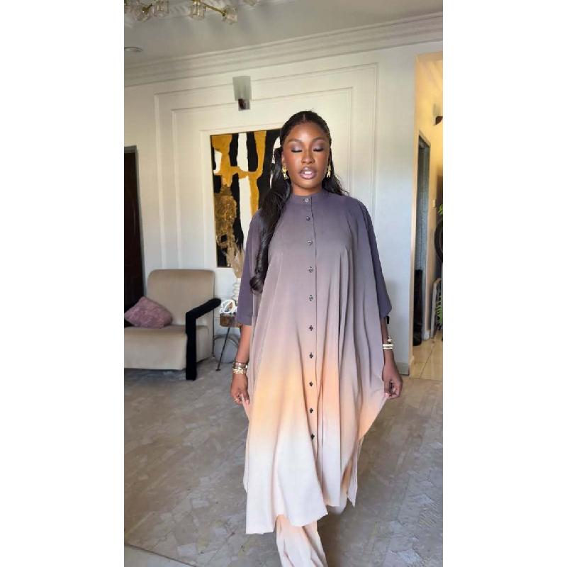 2026 Spring New Stand Collar Bat Sleeve Gradient Wide-Leg Pants Casual Loose Top Two-Piece Set