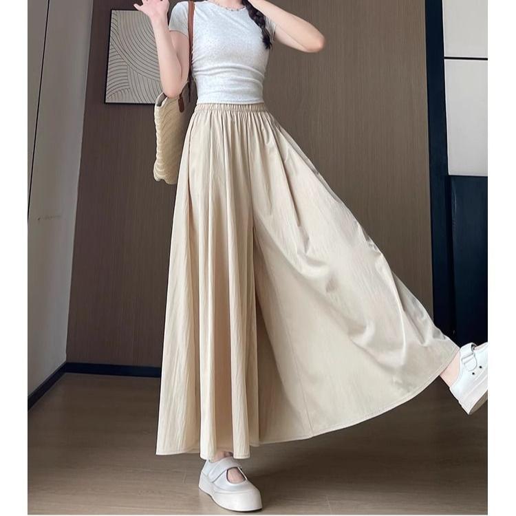 Pantaloni de vară cu talie înaltă și picior larg, largi, fluizi, casual, ușori, subțiri