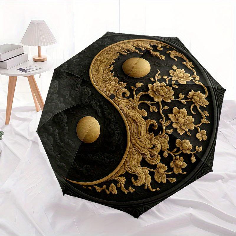 Yin Yang Harmony Decorative Wall Art Umbrella, Portable 3-Fold Compact Umbrella for Men & Women R118