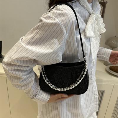 Bag Women's Pure Desire Pearl Metal Double Chain Underarm Bag Commuter Women's Bag Shoulder Bag