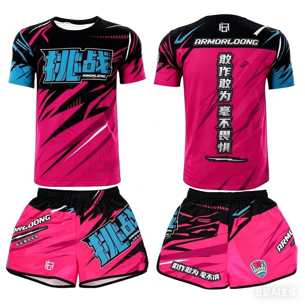 2026 Summer MMA Training Suit Quick Dry Combat Sportswear Set Bold Pink & Black Graphic Shorts & T-Shirt Outfit for Kids