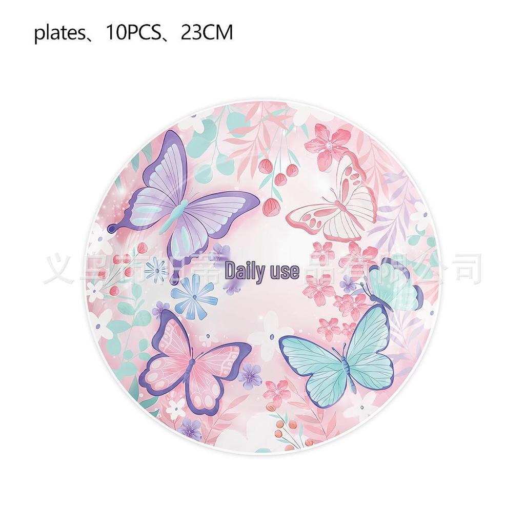 Pink Butterfly Birthday Party Supplies: Disposable Plates, Cups, Tablecloth, Banners, and Balloons for Girls