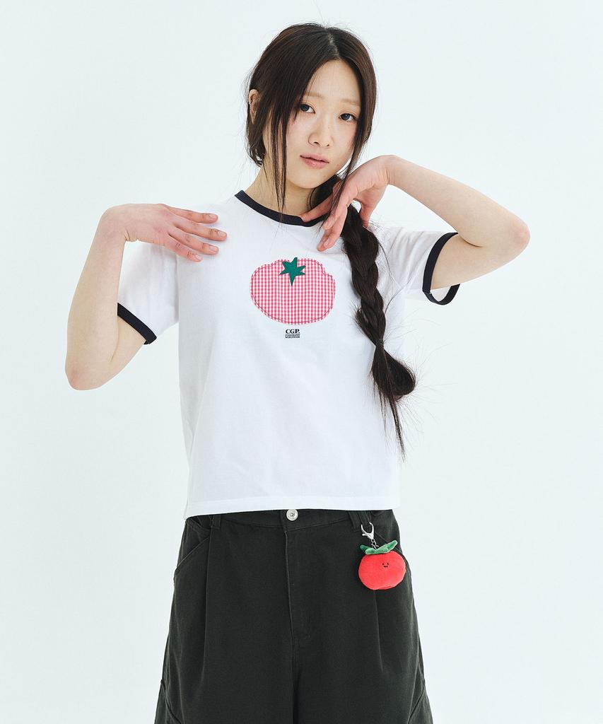 CGP (Women) Check Tomato Ringer Short Sleeve T-Shirt - White
