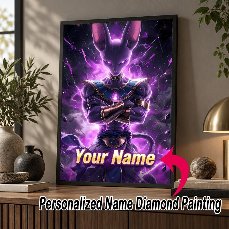 Personalized Beerus Diamond Art Custom Name 5D Diamond Painting Full Drill DIY Craft