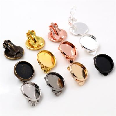 10mm 12mm 14-20mm 10 stuks/partij Koperen Oorklemmen 8 Kleuren Verguld, Oorbellen Leeg/Basis, Geschikt voor 10-20mm Glazen Cabochons, Oorbellen Zetting