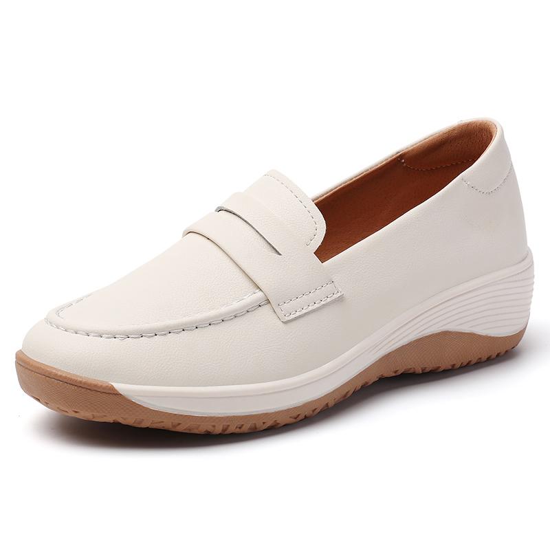 Women Genuine Leather Flat Casual Shoes Lady Office Work Single Shoes Mother Loafers Female Height Increasing Thick Sole Shoes