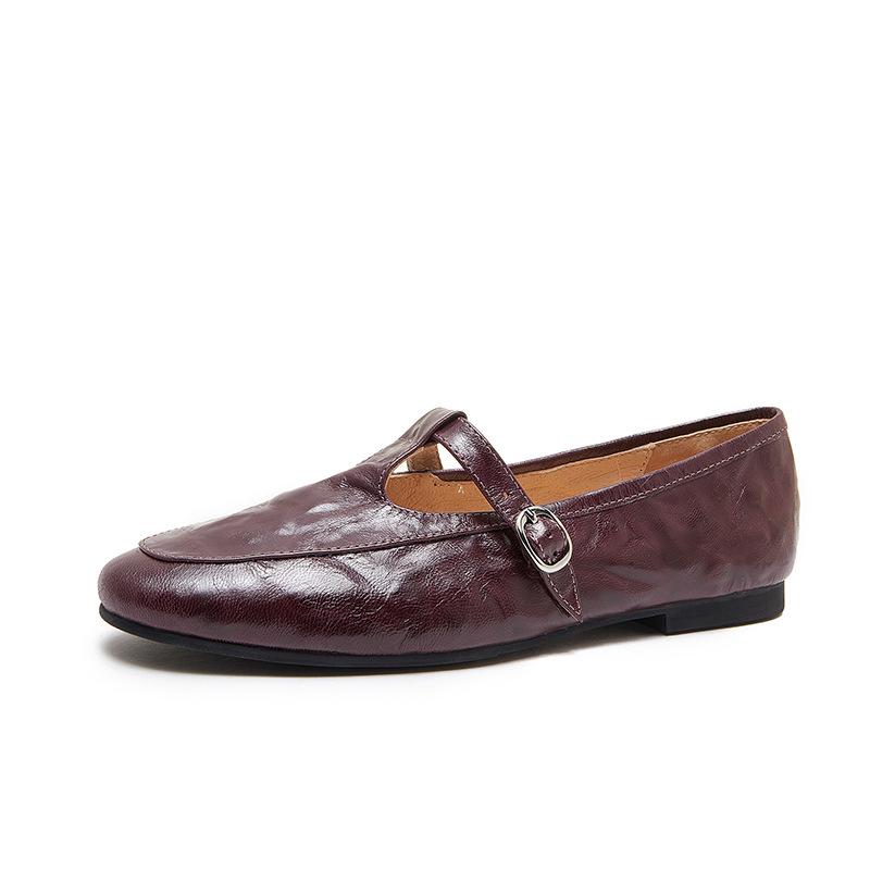 Spring and Summer Handmade Women's Shoes A Niche Retro Mary Jane Lace-up Flat Women's Single Shoe