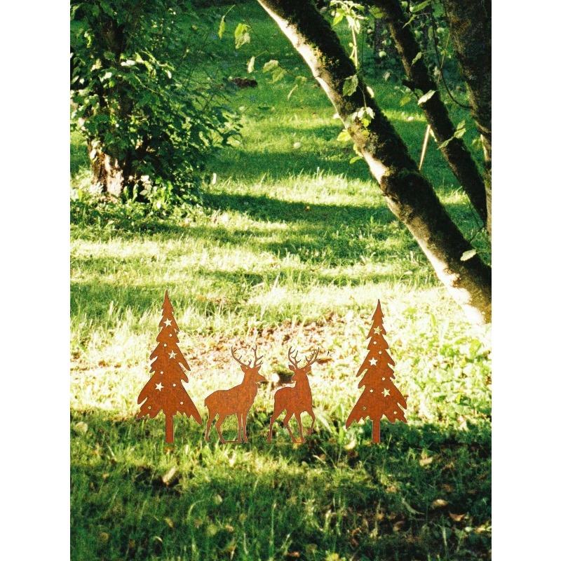 Vintage Metal Deer Tree Sculptures 4 Pack Rustic Farmhouse Outdoor Garden Statues Weather Resistant Lawn Patio Yard Decor Home Gift