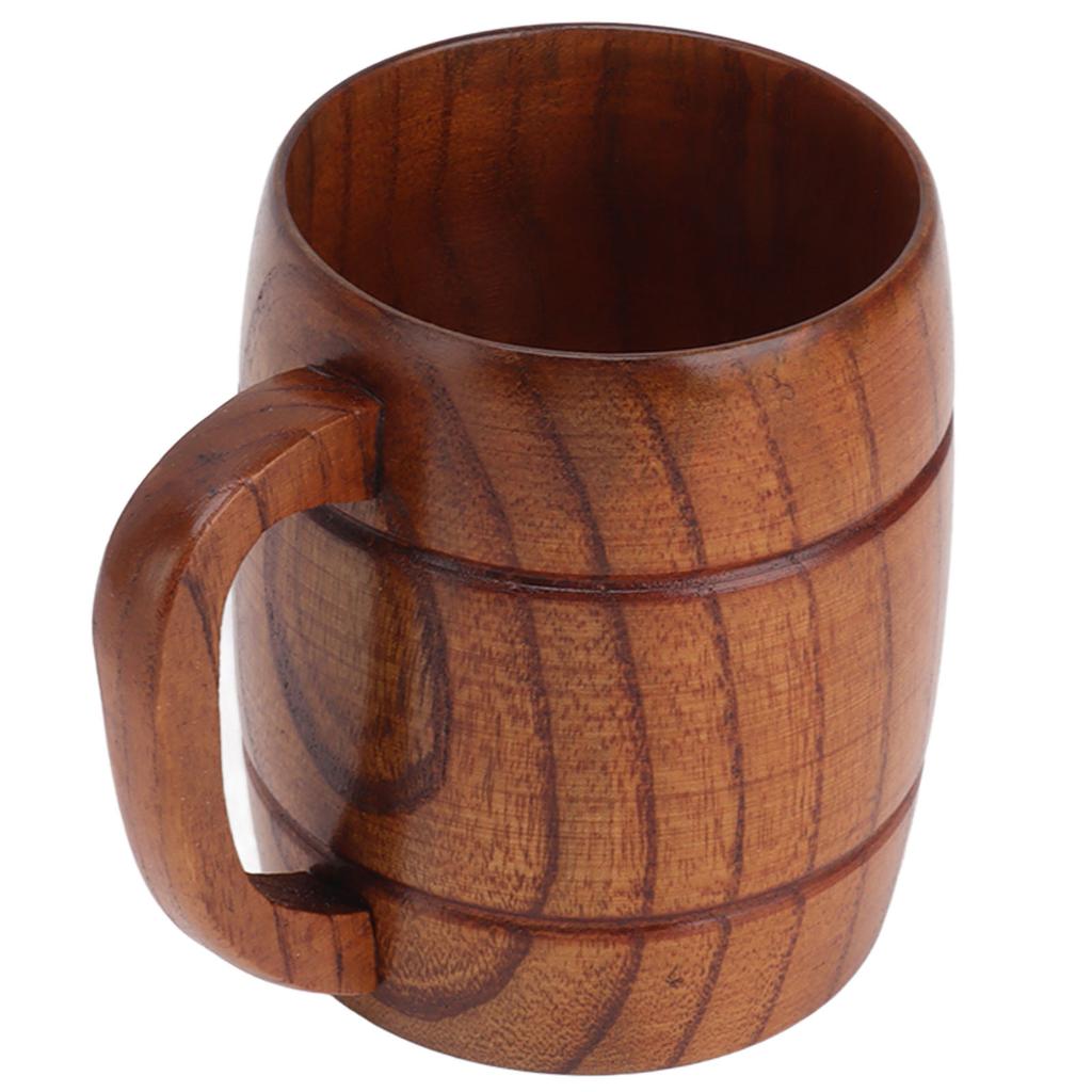 Wooden Beer Mug with Handle 300ml Prevent Scald Carved Drinkware Wood Drinking Cup for Tea Milk Beer Kitchen Home Bar