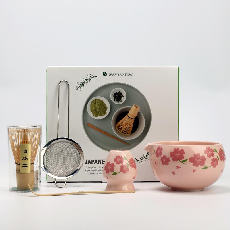 

Matcha Tea Set Japanese Cherry Blossom Bowl Set with Whisk & Spout Bowl Traditional Matcha Kit for Ceremony Sakura Motif Tea Set