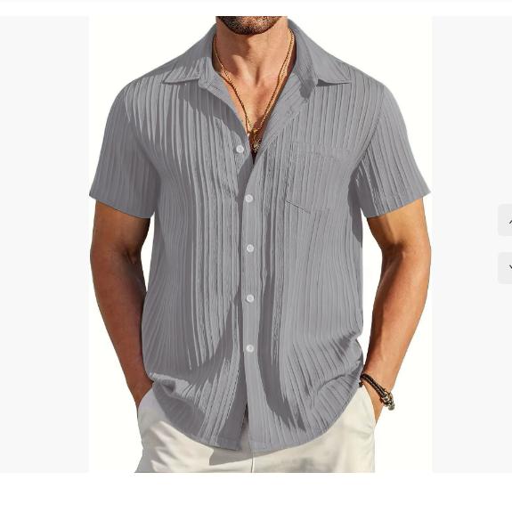 Camicia da Uomo a Maniche Corte Tinta Unita con Texture Vestibilità Larga Casual Comoda Top per l'Estate Abbigliamento da Uomo per l'Uso Quotidiano