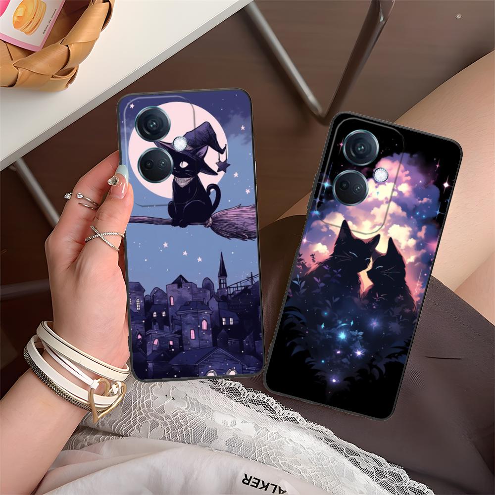 Luna Moon Cat Mobile Phone Case for OPPO Reno 14 13 12 11 10 9 8 7 6 5 F T Pro 5G Colorful Printing Cover Cover Pretty Luxury