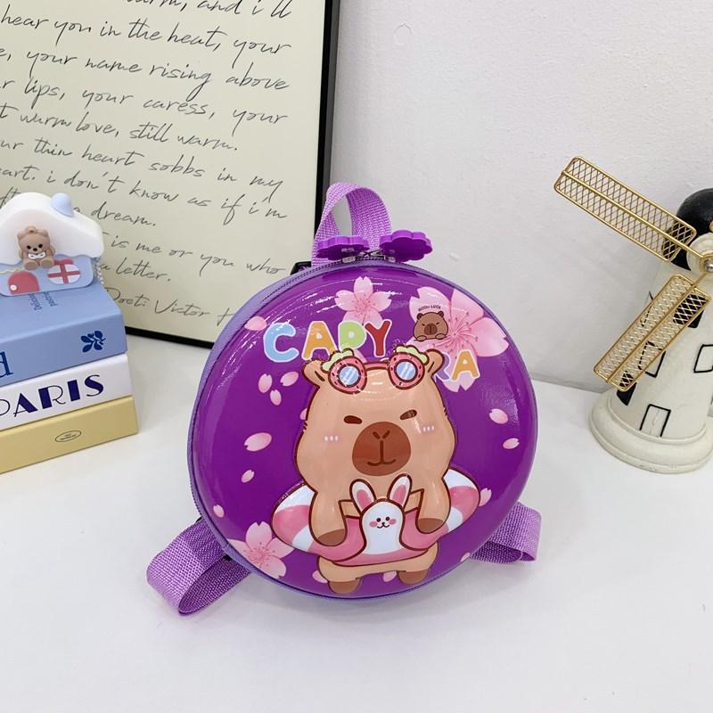 School Bag New Cartoon Hard Shell Small Round Bag Kapibara Cute Eggshell Small School Bag Boys and Girls Snacks Backpack