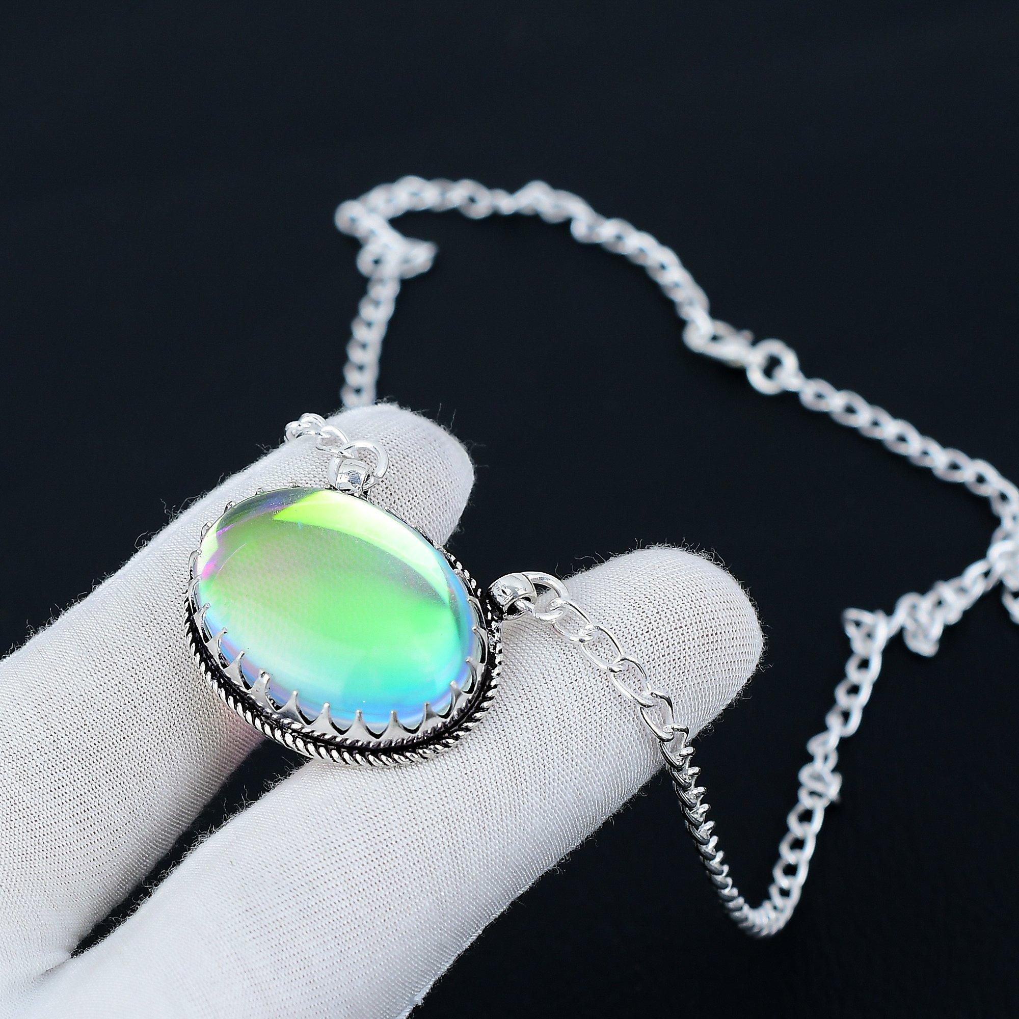 

Ожерелье с драгоценными камнями Mystic Rainbow Topaz, Ожерелье-подвеска из стерлингового серебра 925 пробы с мистическим радужным топазом для свадебного подарка, Ожерелье для женщин 20