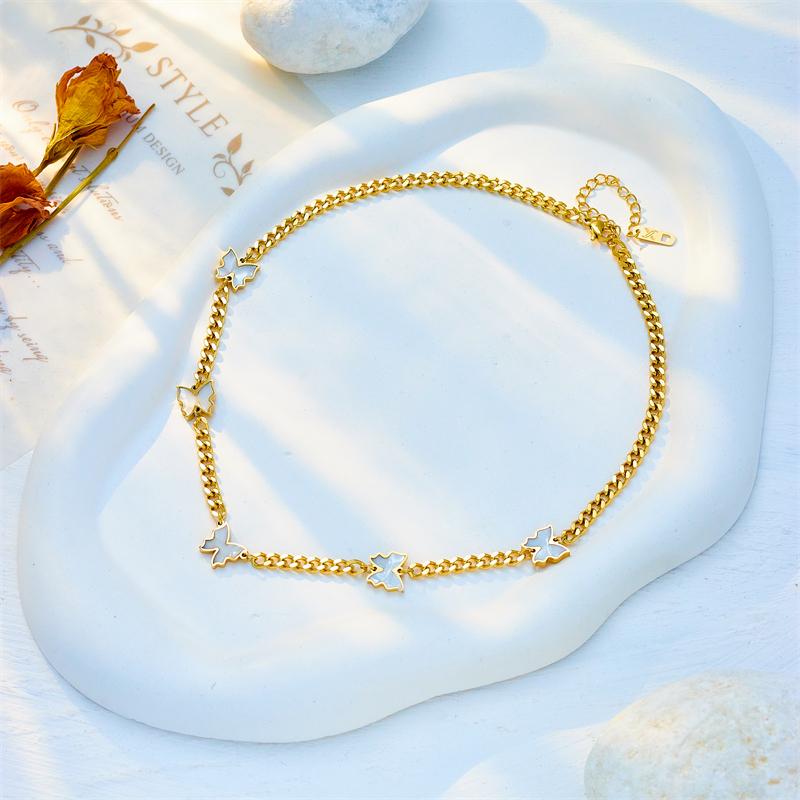 DIEYURO 316L Stainless Steel Butterfly Choker Short Necklace For Women New Trendy Thick Link Neck Chain Non-fading Jewelry Gifts