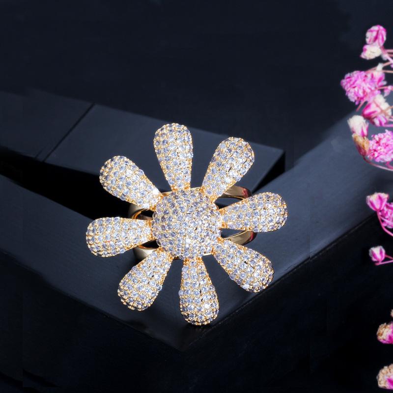 

J0097 Temperament Exquisite Sun Flower Ring Full Of Zircon Ring Simple Small Fresh Hand Jewelry 8