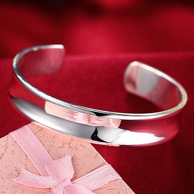 925 Silver Smooth Open Cuff Bracelets &Bangles For Women Fashion Silver Jewelry