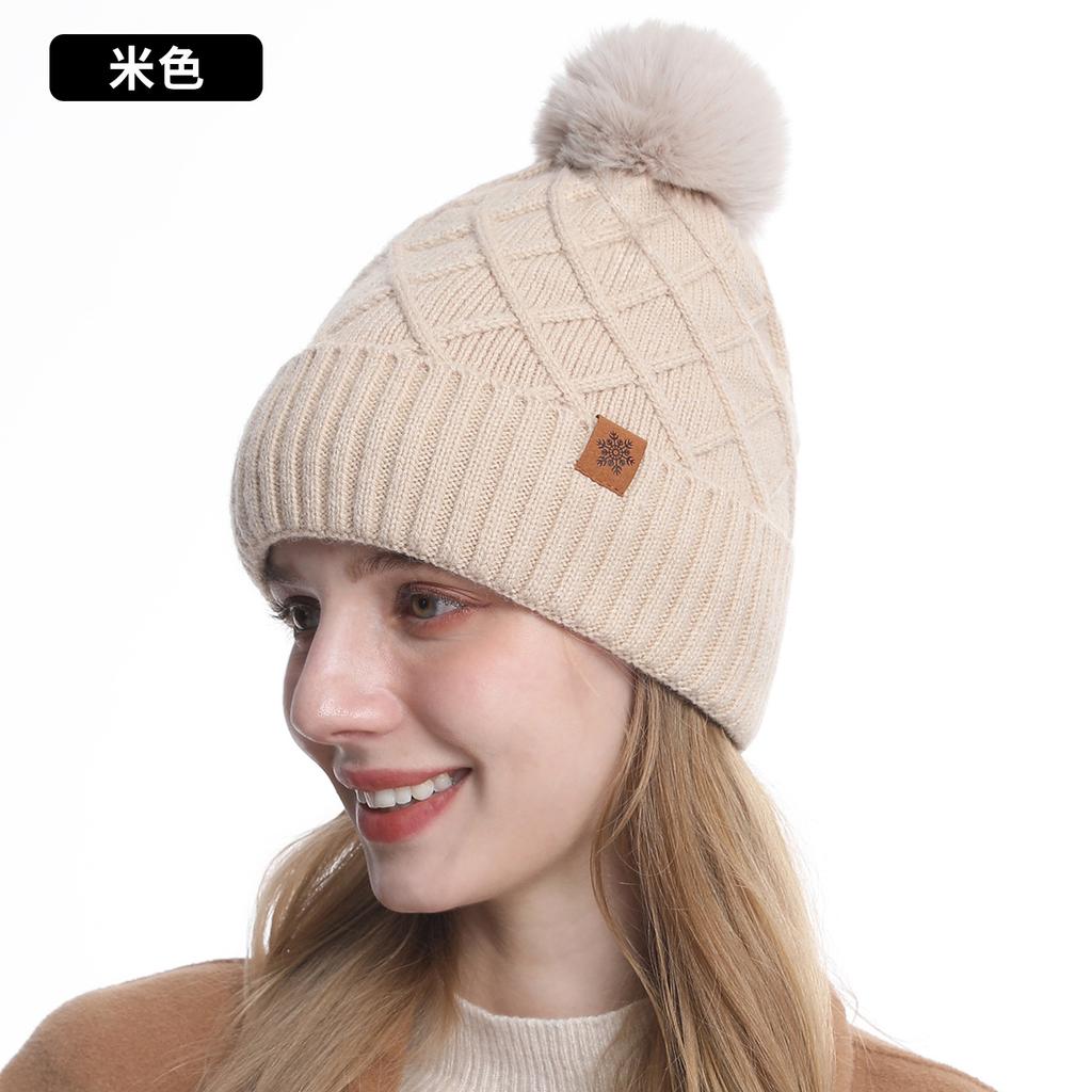 Knitted Hat Gloves Scarf Women's Winter Warm Double Layer Fleece Outdoor Riding Ear Protector Wool, Knitted Hat
