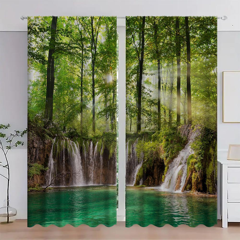 2PC Home Shulin Waterfall Curtains With Landscape Background And Pole Pocket Curtains, Kitchen, Coffee Shop, Living Room, Bacony