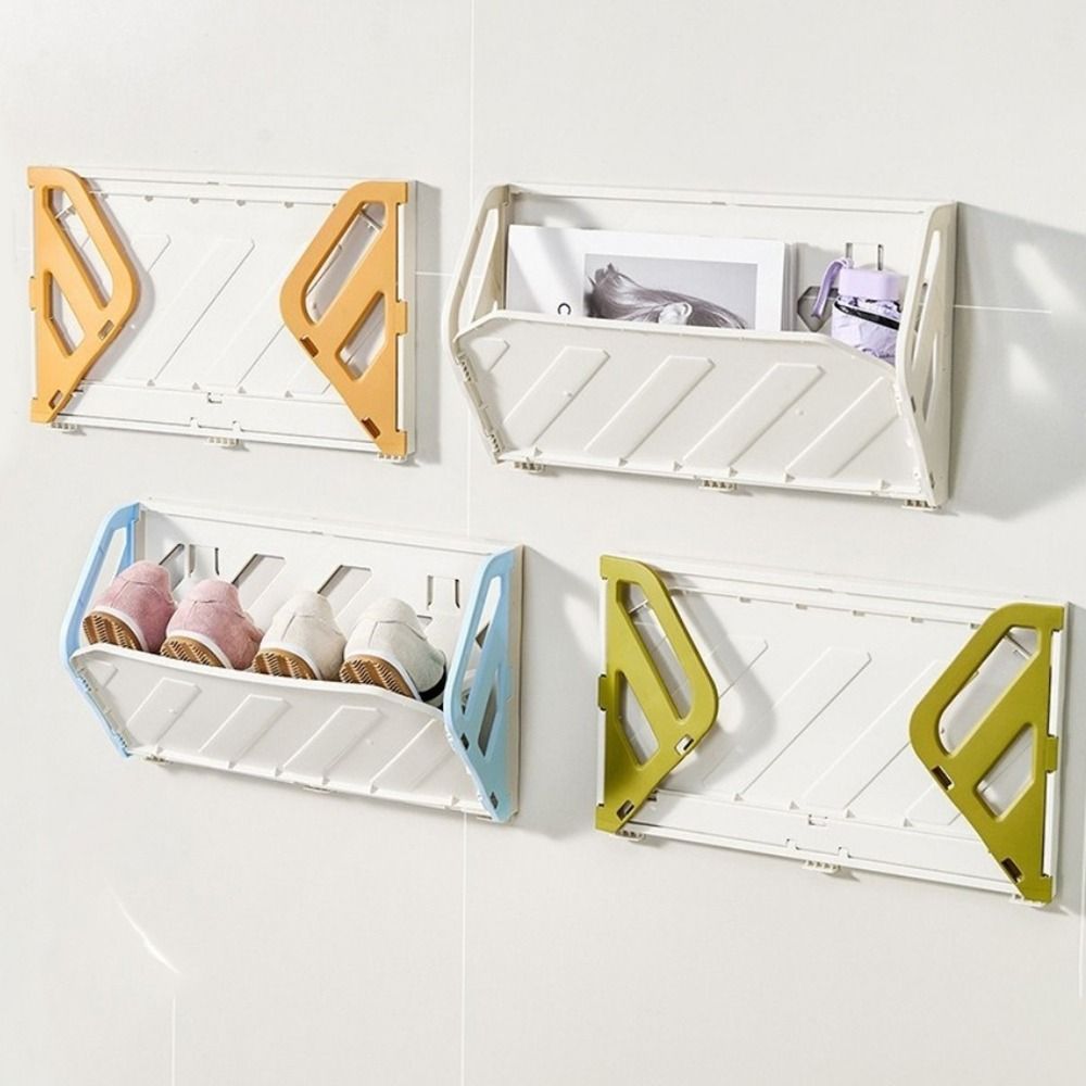 Practical Plastic Folding Shoe Rack Large Capacity Space Saving Wall-Mounted Shoe Rack No Punching Hidden Storage Shelf Entryway