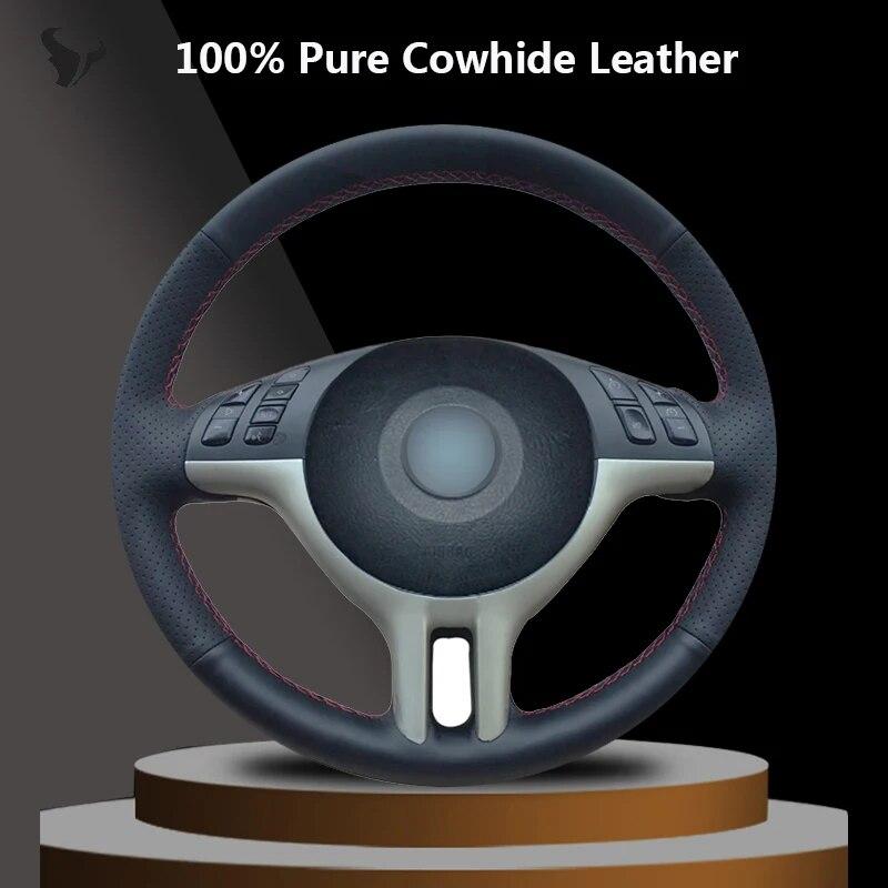 

Черный чехол на руль из натуральной кожи, сшитый вручную для BMW E39 E46 325i E53 X5