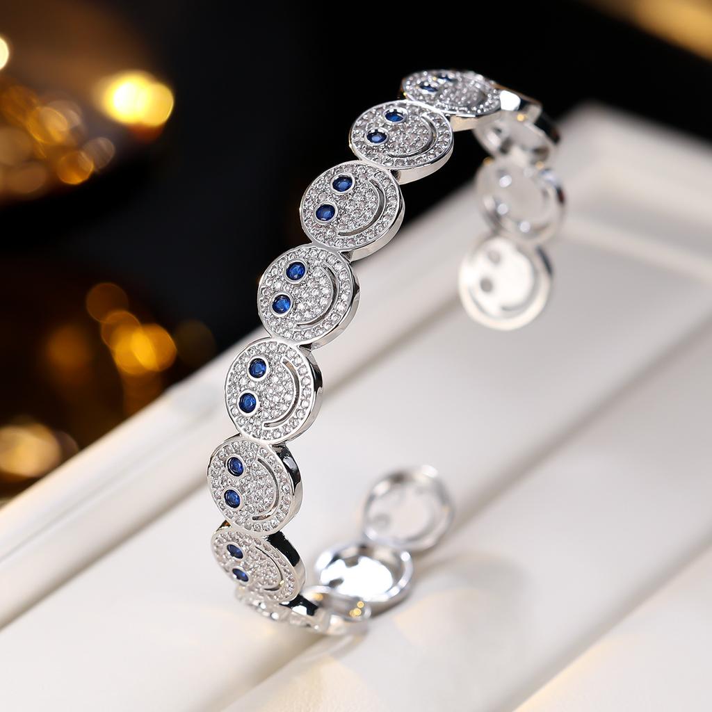 Women Smile Face Bracelet Ring Set Fashion Minimalist Zircon Jewelry Perfect For Party Gathering Wear